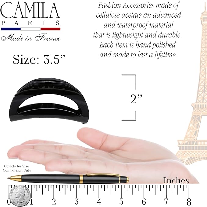 Camila Paris CP1563 French Hair Clip for Women Thick Hair for Long Curly Wavy Hair, Girls Hair Claw Clips Jaw, Durable Styling Big Claw Clip for Thick Hair, Strong Hold No Slip Grip, Made in France