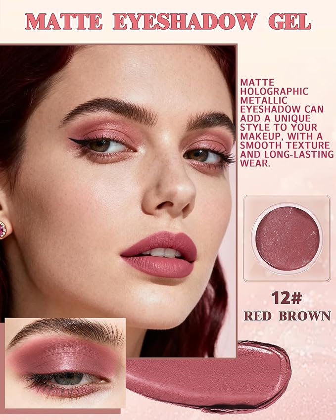 Matte Single Eyeshadow Palette, Red Brown Creamy Highly Pigmented Eye Shadow, Long-Lasting Blendable Waterproof Eyeshadow, Lightweight Eye Shadow Palette Women‘s Day Makeup Gift for Women Girls-12