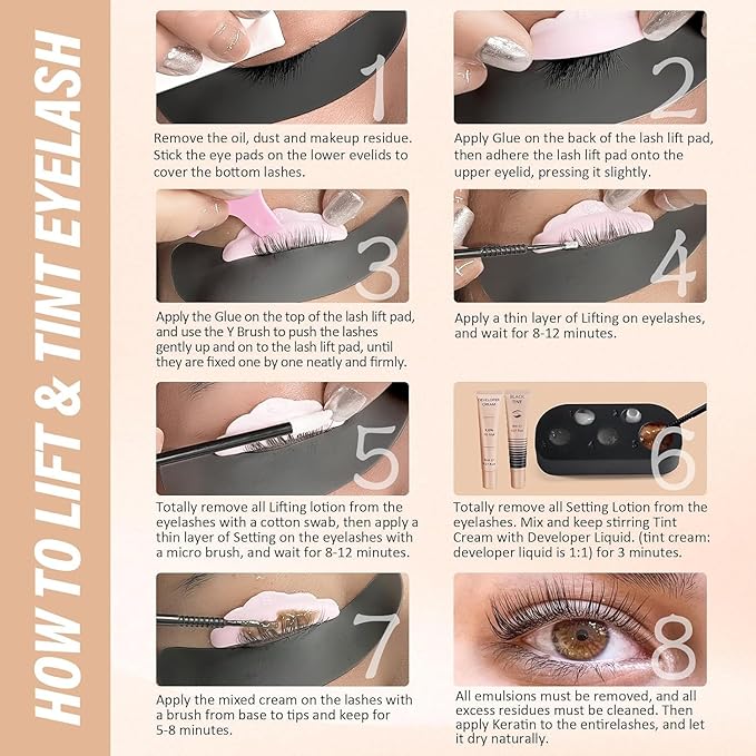 Libeauty Lash Lift Kit and Black Color Kit, Brow Lamination Kit Friendly for Beginner Easy Use Safe Effective Results Voluminous Thicker Eyelashes or Eyebrow, Natural Black