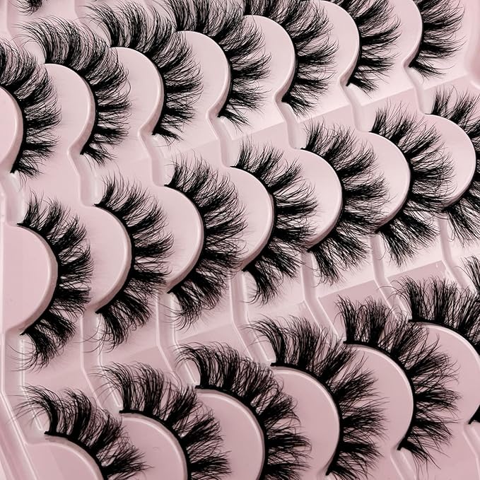 Strip Lashes Wispy Natural Cat Eye Lashes Mink C Curl Lash Strips Short Fluffy Eyelashes Pack Soft Faux Mink False Eyelashes Natural Look