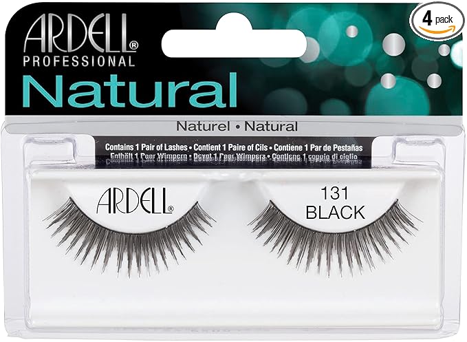 Ardell Natural False Eyelashes 131 Black - Soft & Wispy Volume Strip Lashes, 4 Pack