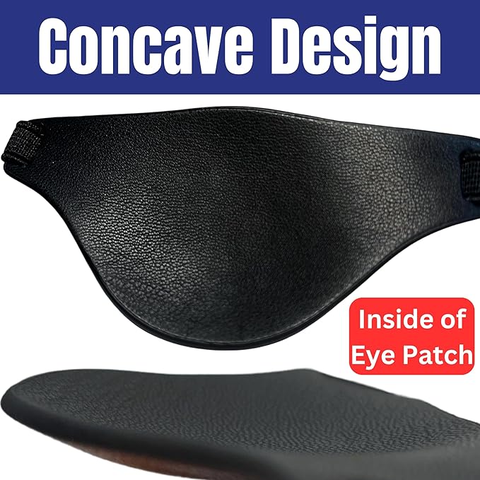 Black Leather Eye Patch with Adjustable Band and Concave Design - Comfortable Medical Eye Patch for Left or Right Eye