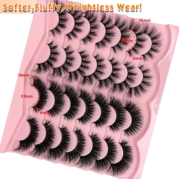 loladook Fluffy Lashes Mink Wispy Cat Eye Strip Lashes Natural Look 3D Faux Mink Eyelashes Pack C Curl Volume Soft False Eyelashes Multipack