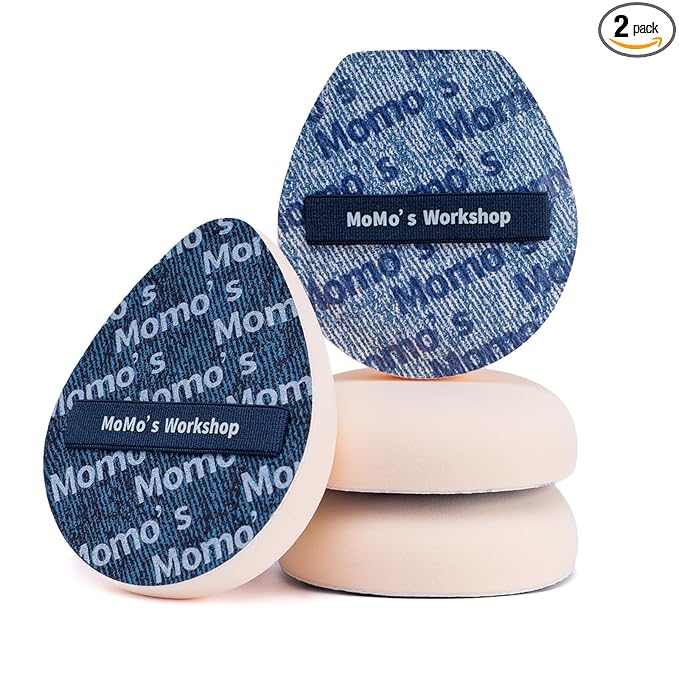 Momo's Workshop Blue Denim Makeup Sponges,Super Soft Blenders for Liquid Foundation, Dual Design (Egg + Flat Edge), Natural Skin-Like Finish, Makeup Puffs for Blending,Travel Friendly,2pcs