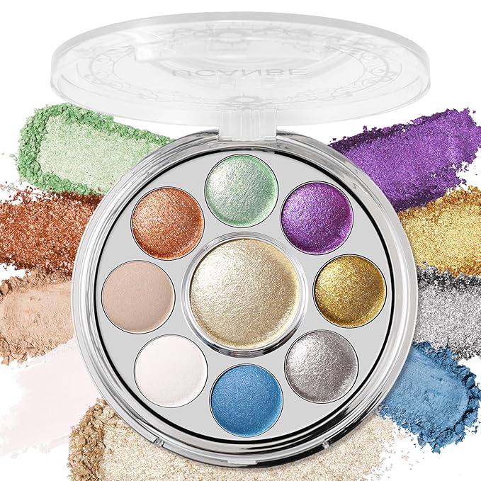 UCANBE Baked Eyeshadow & Highlighter Palette, High Pigmented Blendable Matte Metallic Shimmer Party Eye Shadow & Cheek Makeup Palette, Rotating Compact Design Makeup Gift, 03 Enchanted Gemstone