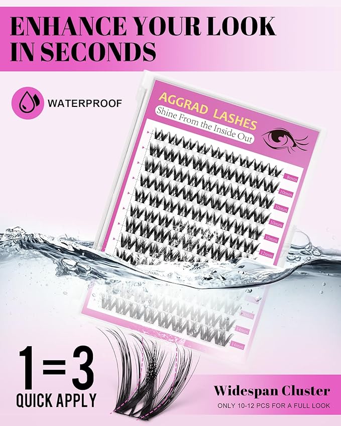 Flora Lash Clusters Kit Short 8-14mm Wispy Eyelashes Cluster Extension Kit Individual DIY False Lash Extension Spiky Cat Eye Lashes Fake Eyelashes Clusters with 0.03mm Ultra-Thin Wide Band