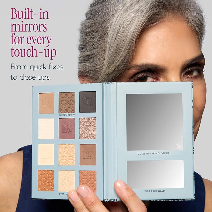LAURA GELLER NEW YORK RSVP-Ready Big Night Out Full Face Travel Makeup Palette - All-in-One Set includes Eyeshadows, Eye Liners, Blush, Bronzer, Highlighter, Setting Powder, and Lip Creams