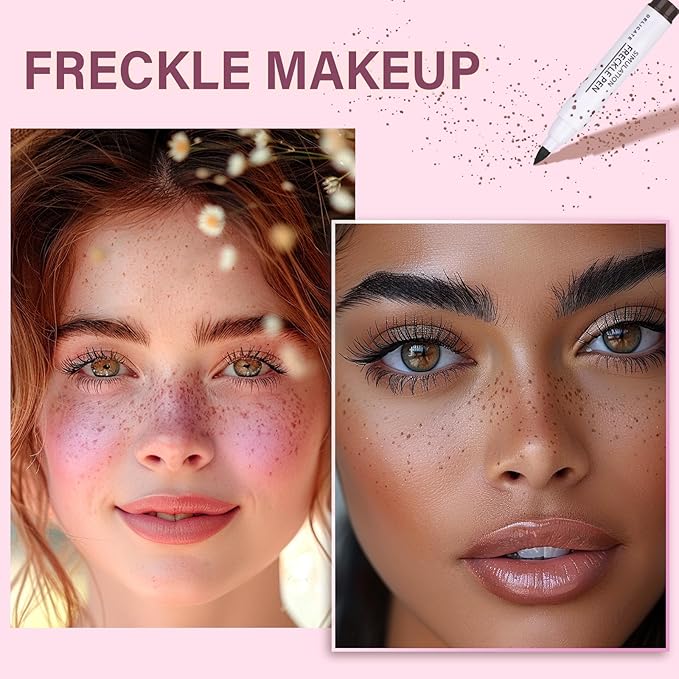 MARBUROLY Natural Freckle Purple Blush Makeup Kit- Liquid Fake Freckle Air Cushion, 2 Colors Freckle Pen, Powder Cushion Blush, Waterproof Long Lasting Freckles Marker for Cheek