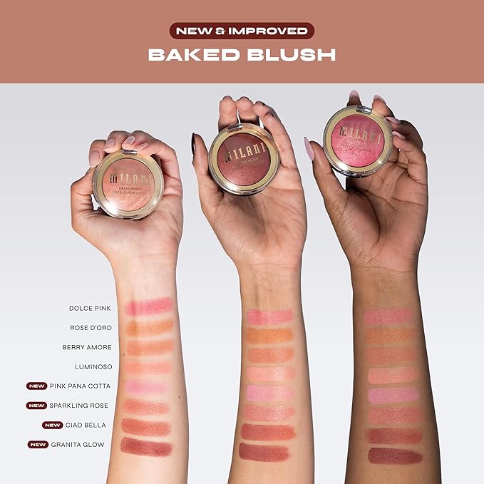 Milani Baked Blush, Updated Powder Blush for Cheeks, Cruelty Free Makeup - Shape, Contour & Highlight Face for a Shimmery or Matte Finish - Granita Glow