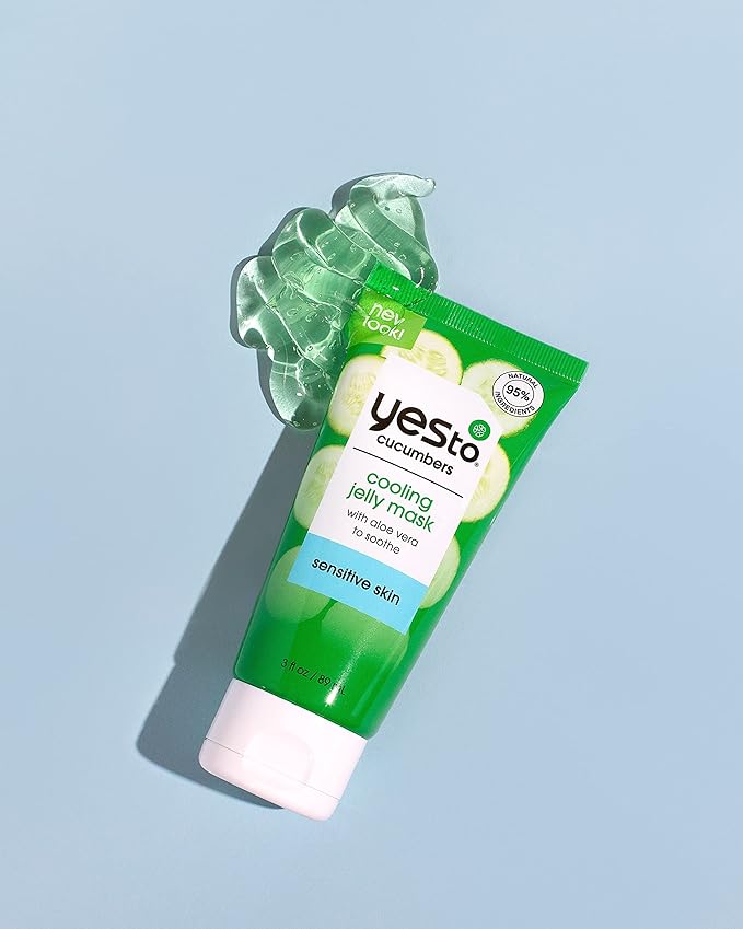 Yes To Cucumber Cooling Jelly Mask, Hydrating Bouncy Lightweight Gel Mask That Leaves Skin Feeling Cool, Soothed & Refreshed, With Cucumber Extract & Antioxidants Natural Vegan & Cruelty Free, 3 Fl Oz