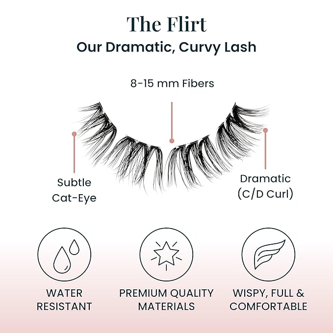 The Flirt (1.0) Natural Lashes, Natural Lash Clusters for Women, Salon Quality At Home Eyelashes Extension Kit, 6 Lash Sets, No Lash Glue Included