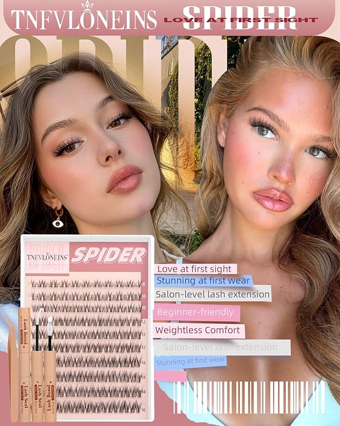 Spider Lash Clusters Kit Breeze Wispy Eyelash Clusters Natural Fluffy Lash Extension Kit D Curly Eyelash Extension Kit Light Cluster Eyelash Extensions DIY Individual Lashes Clusters by TNFVLONEINS