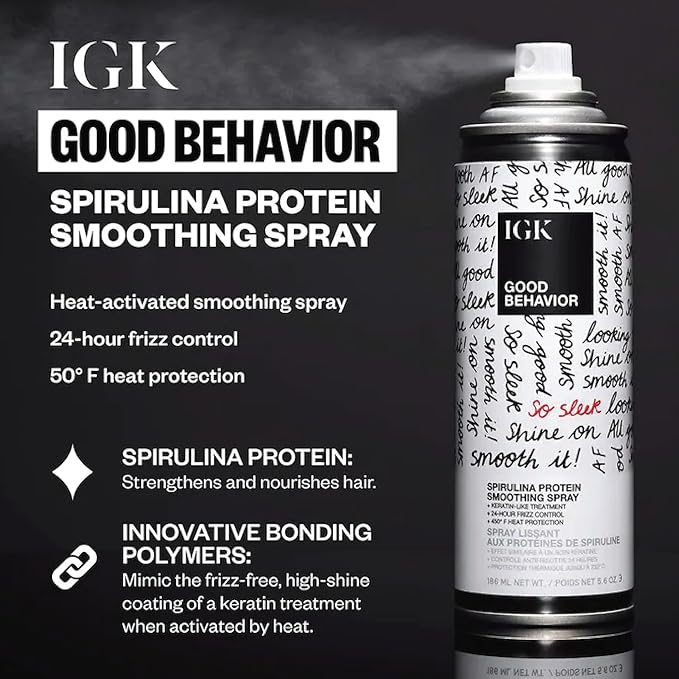IGK Hair Treatment Travel Size Set | Antisocial Dry Hair Mask + Good Behavior Spirulina Spray | Overnight Bond-Building + Keratin Like Smoothing Spray | Vegan + Cruelty-Free | Set of 2