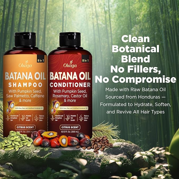 Batana Oil Shampoo & Conditioner Bundle, Aloe Vera Leaf Juice, Saw Palmetto, Caffeine, Biotin, Jojoba, Pumpkin Seed, Castor, Rosemary & Hydrolyzed Rice Protein, 10.15 fl oz Citrus Scent, 2 Pack