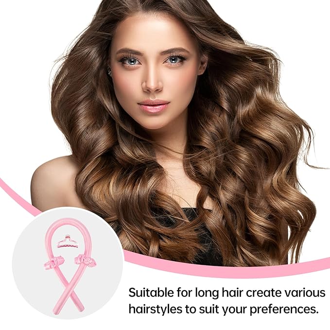 heatless curls overnight hair curlers to sleep in Silk Curl Rod Headband for Long Hair Foam Curly Ribbon Styling Tool (Pink，Satin)