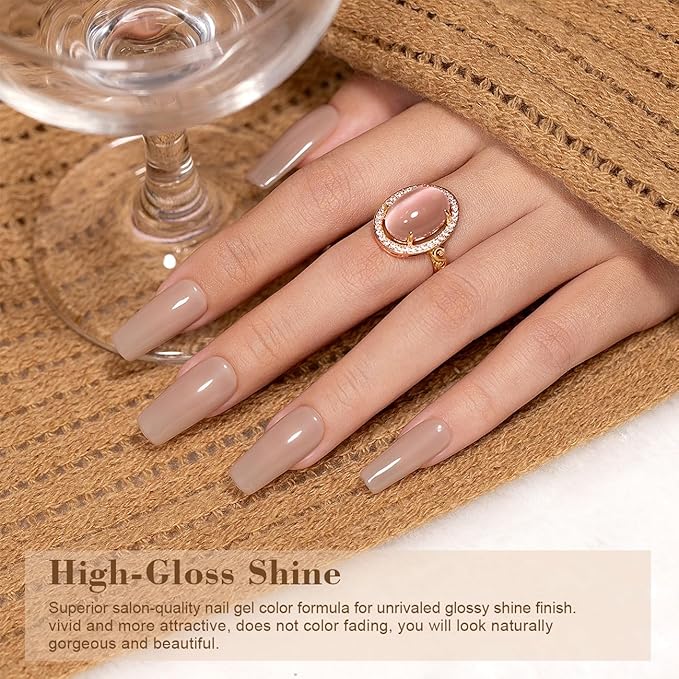RARJSM Nude Gel Nail Polish Sheer Light Brown Pink Neutral Skin Tone Colors Jelly Transparent Nail Gel Polish 15ml Single Bottle Soak off UV LED Cured for Home Salon DIY French Manicure