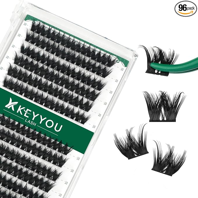Lash Clusters 96pcs Individual Lashes D Curl 10mm Cluster Lashes KEYYOU Volume Wispy Lash Extension Soft&Comfortable Easy DIY at Home(Y10,D-10mm)