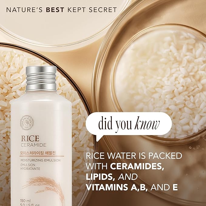 The Face Shop Rice Ceramide Moisturizing Emulsion, Hydrating with Rice Water, Targets Dryness, Strengthens Skin Barrier, Lightweight, Korean Skin Care, 5.0 fl. oz. (Pack of 2)
