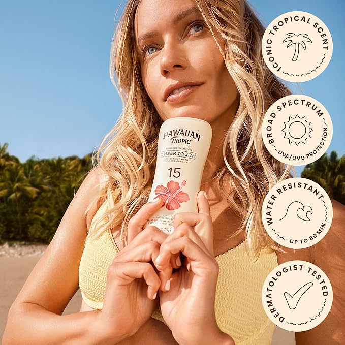 Hawaiian Tropic Sunscreen Sheer Touch Broad Spectrum Sun Care Sunscreen Lotion - SPF 15, 8 Ounce