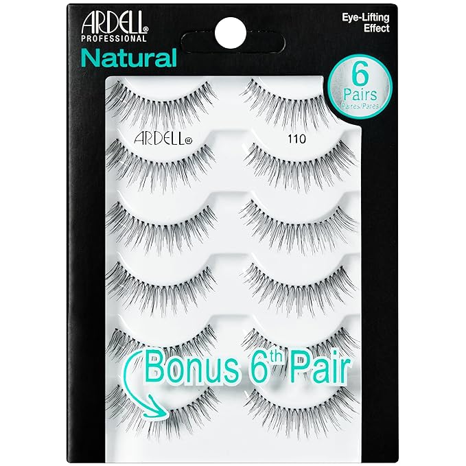 Ardell False Eyelashes, Natural Lashes 110 - Lightweight Reusable Strip, Eye-Lifting Effect, 5 Pairs + Bonus Pair