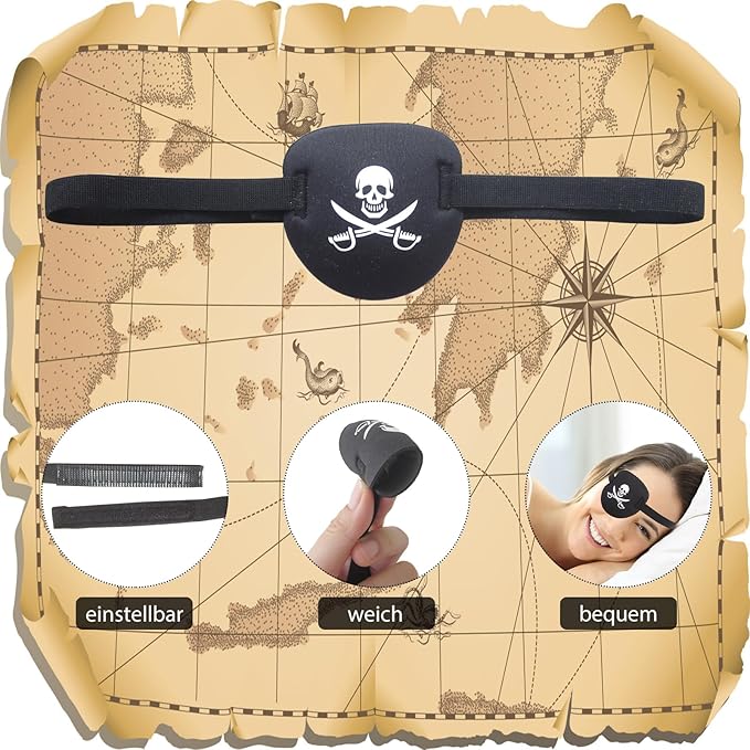 2 pcs Pirate Eye Patch,3D Black Eye Patches for Adults and Kids,Medical Eye Patch for Left or Right Eye,Adjustable Eyepatch for Lazy Eye,Skull Crossbone Halloween Costume