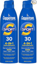 Coppertone SPORT Sunscreen Spray SPF 30, Water Resistant Sunscreen, Broad Spectrum Spray Sunscreen SPF 30, 5.5 Oz Spray (Pack of 2)