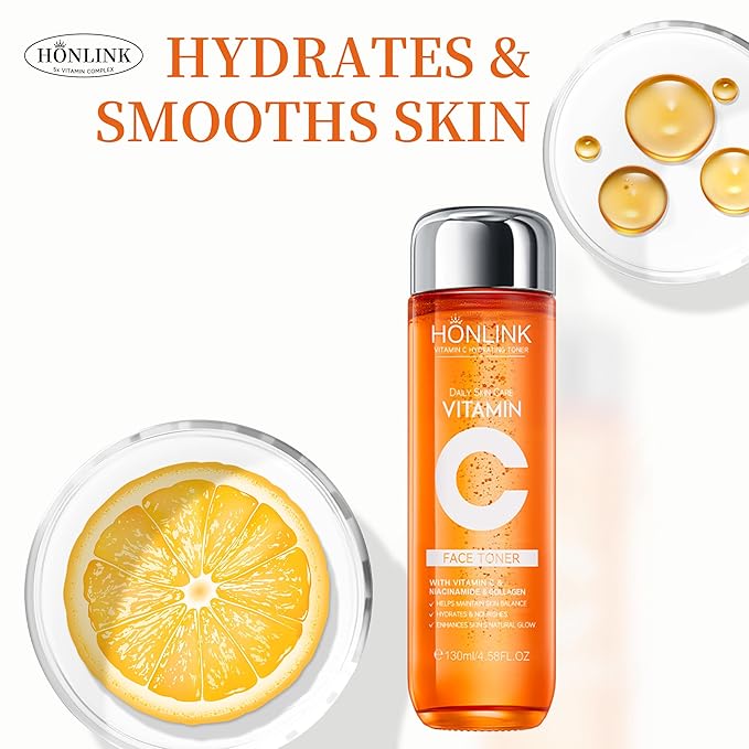 Vitamin C Hydrating Face Toner 130ml, Gentle Daily Toner with Niacinamide & Hyaluronic Acid, Alcohol-Free Skin Care for All Skin Types, Valentine’s Day Gift for Her