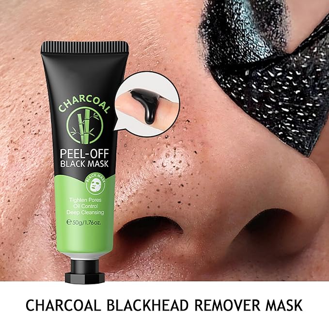 Charcoal Peel Off Face Mask Blackhead Remover Mask, Moisturizing Charcoal Facial Mask with Sodium Hyaluronate, Deep Cleansing Cleanser for Dirts, Pores, Acne, Skin Oil and Blackheads, 1.76 oz