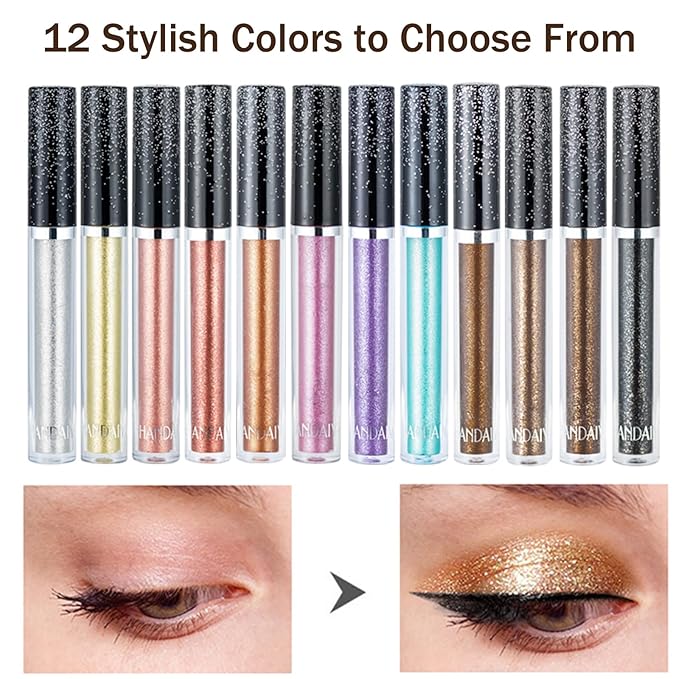 Liquid Eyeshadows, Long-lasting Liquid Glitter-Eyeshadows Colorful Eye Shadows for Eye-Makeup (Gold)
