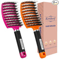Boar Bristle Hair Brush 2PCS, Curved Vented Detangling Brush for Wet and Dry Hair, Styling Paddle Hairbrush for Women Men Kids Curly Straight Thick Long or Short Hair