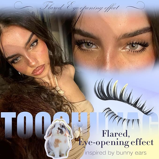 TOOCHUNAG Manga Lashes Clusters Bunny Cluster Eyelash Extensions 10-16mm Wispy Fairy Cluster Lashes Extension with Bottom Lash Clusters Clear Band False Eyelashes