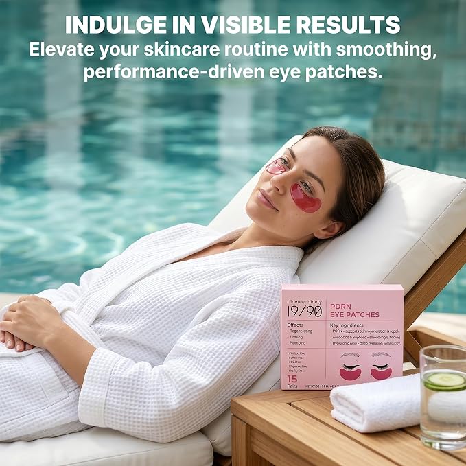 19/90 PDRN Revitalizing Hydrogel Eye Patches for Dark Circles & Puffiness - Pink, Caffeine, Hyaluronic Acid, Hydrating Treatment for Women - Under Eye Mask, Brightening, Cooling - Pink (30 Pairs)