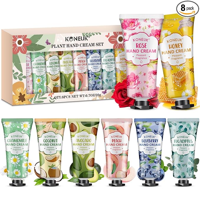 KONEUK 8 Pack Hand Cream Gifts Set for Women, Mini Hand Lotion Travel Size for Dry Cracked Hands, Bulk Hand Cream for Mothers Day Gifts, Bridal Shower Favors, Birthday Gifts, Teacher Gifts
