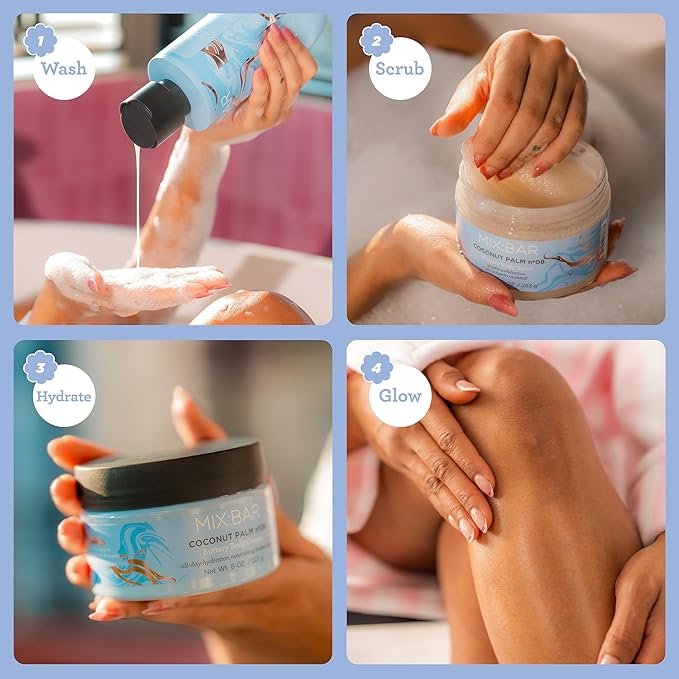 MIX:BAR Coconut Palm Creamy Body Wash for Women, Hydrating & Moisturizing with Niacinamide, Panthenol & Vitamin C - Vegan, Sulfate Free, Paraben Free, 16oz