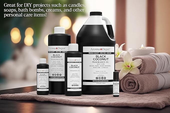 Aroma Depot Black Coconut 1 oz. Fragrance Oil I Perfume Skin Oil, Scented, is Great for Candles, Bath Bombs, Body Butters, Creams & Lotions. Few Drops in The Diffuser, Burners, or Warmers.