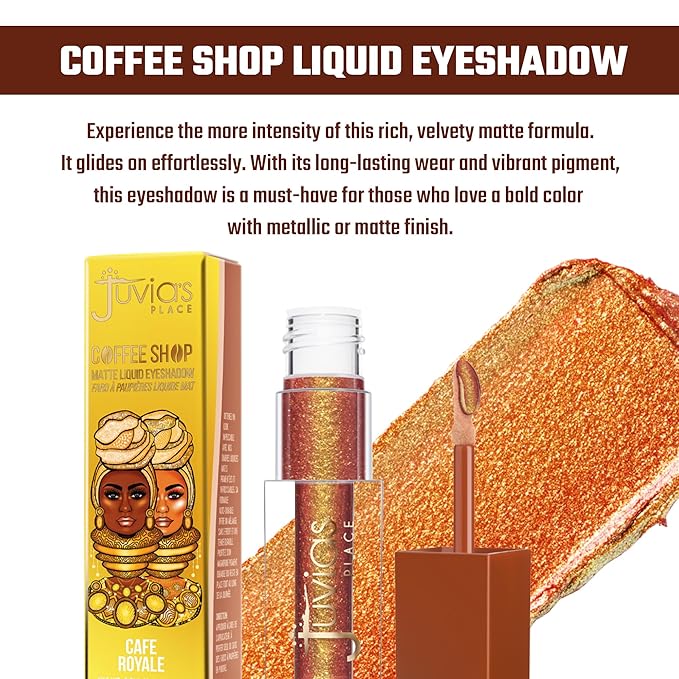 Juvia's Place Coffee Shop Liquid Eyeshadow - Café Royale - Metallic Shimmer for Long-Lasting Color, Waterproof, and Glittering Finish - Buildable and Vibrant - Ideal for All Skin Tones - 0.08 fl oz