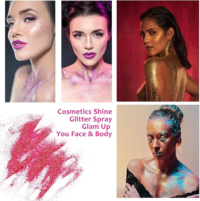 Body Glitter Spray Set,Hair & Face Glitter, Extra Fine Shimmer Powder Spray for Long Lasting Sparkle, Quick-Drying Makeup for Rave, Festival, Face Body Hair Clothes, Halloween Christmas Easter Crafts