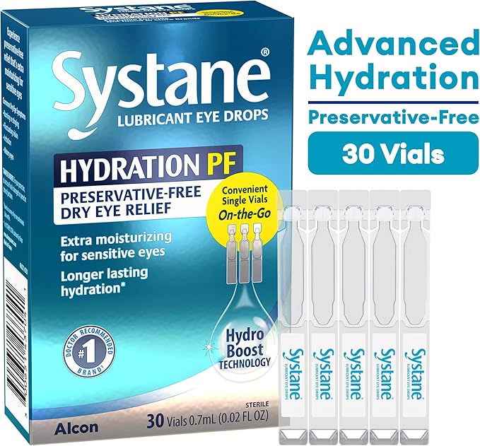 ALCON Systane Hydration Preservative-Free Lubricant Eye Drops, Transparent, 0.6 Fl Oz, 30 Count