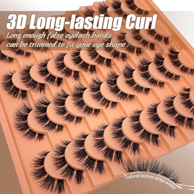 Fake Natural Lashes Wispy Short Fluffy Mink EyeLashes Clear Band C Curl 16mm 3D Faux Mink Eyelash Strips Soft Cat Eye Natural Look Lahses Pack YH303