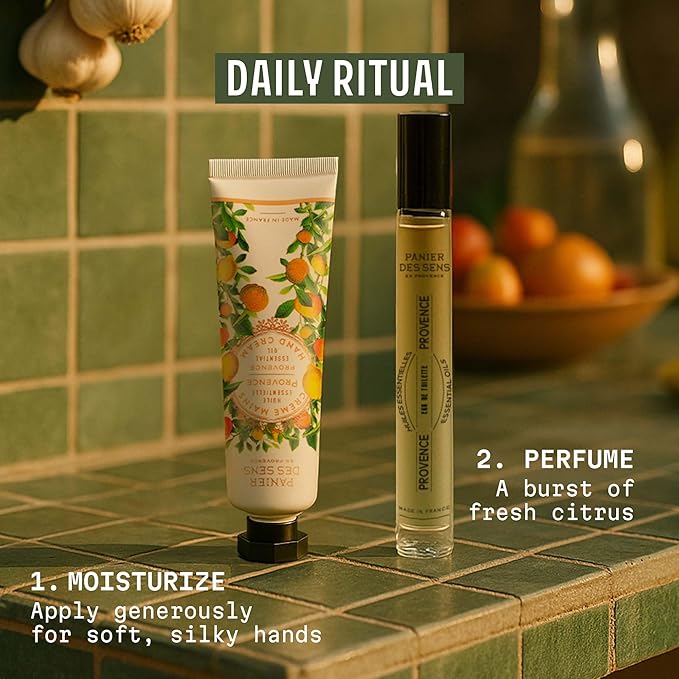 Panier des Sens - Small Hand Cream for Dry Cracked Hands - Provence Citrus Mini Hand Lotion for Dry Skin - With Shea Butter and Olive Oil - Hand Care 97% Natural Ingredients - Travel Size 1 floz