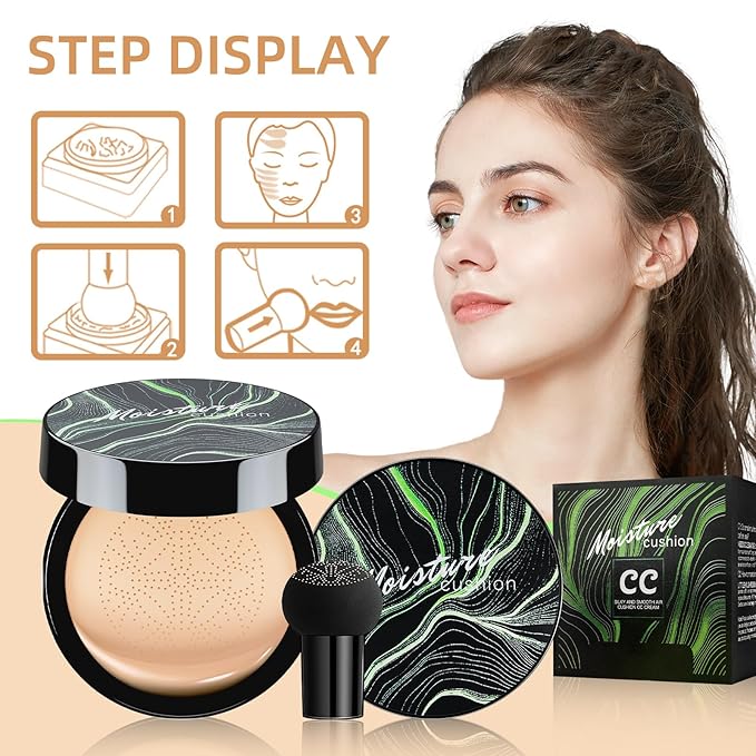 Mushroom Head Air Cushion CC Cream - Tattoo Cover up BB Cream Foundation Makeup Moisturizing Concealer Long-Lasting, Cushion Foundation Full Coverage Self Adjusting (Natural)