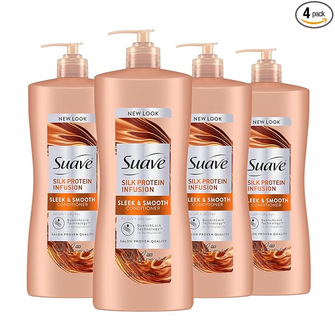 Suave Silk Protein Infusion Conditioner, Sleek and Smooth, for Soft Hair and Frizz Control, 28 oz Pack of 4