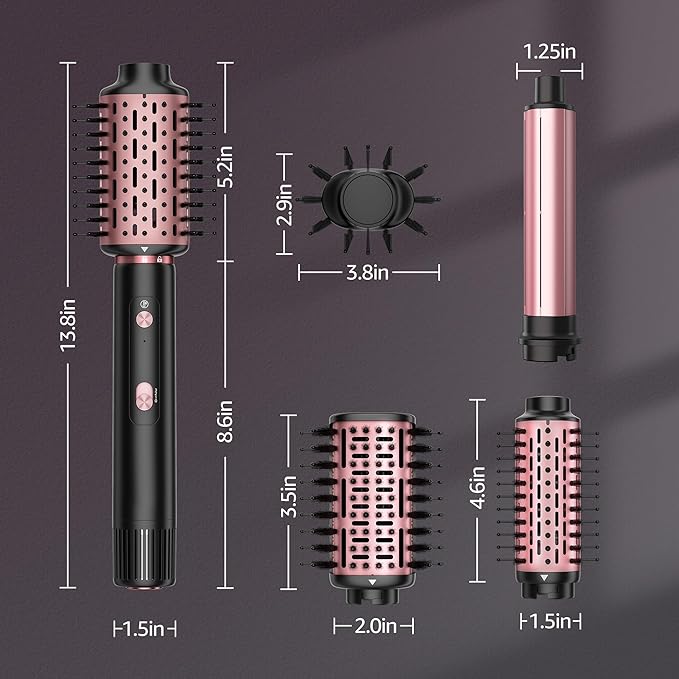 SKIMI 110,000 RPM Brushless Motor Hair Dryer Brush - 5 Multi-Styler for Fast Drying, Curling, Volumizing & Straightening | High-Speed Hot Air Brush for All Hair Types (Black & Red)