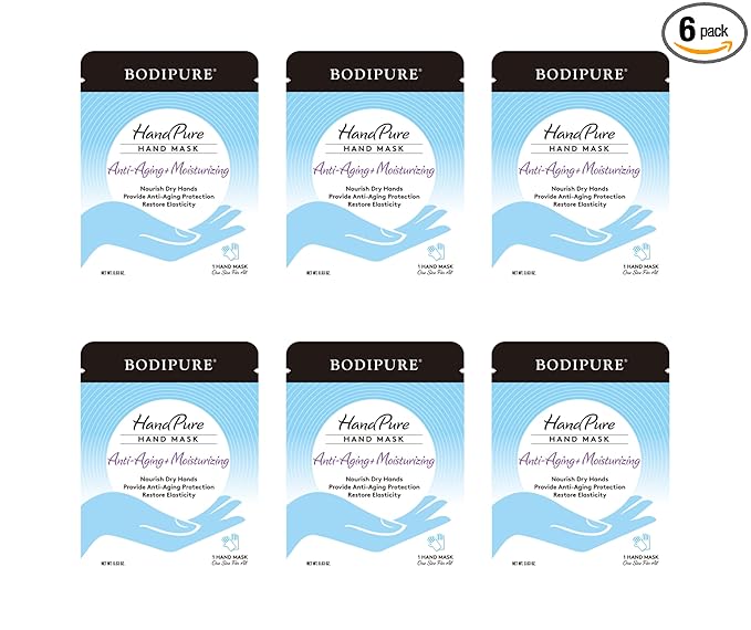 Bodipure HandPure Hand Repair & Anti-Aging Hand Mask – 20-Minute Moisturizing Gloves for Dry, Cracked Hands, Softens Cuticles, Paraben-Free, With Natural Botanical Ingredients (6 Packs)