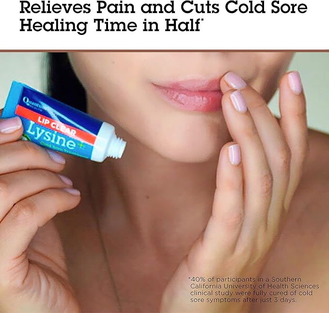 Quantum Health Lip Clear Lysine+ Cold Sore Treatment Soothe & Moisturize Mouth Sores - L-Lysine Menthol Calendula & Propolis Ointment - Transparent Fever Blister Healing Balm - 0.25 Oz (Pack of 2)