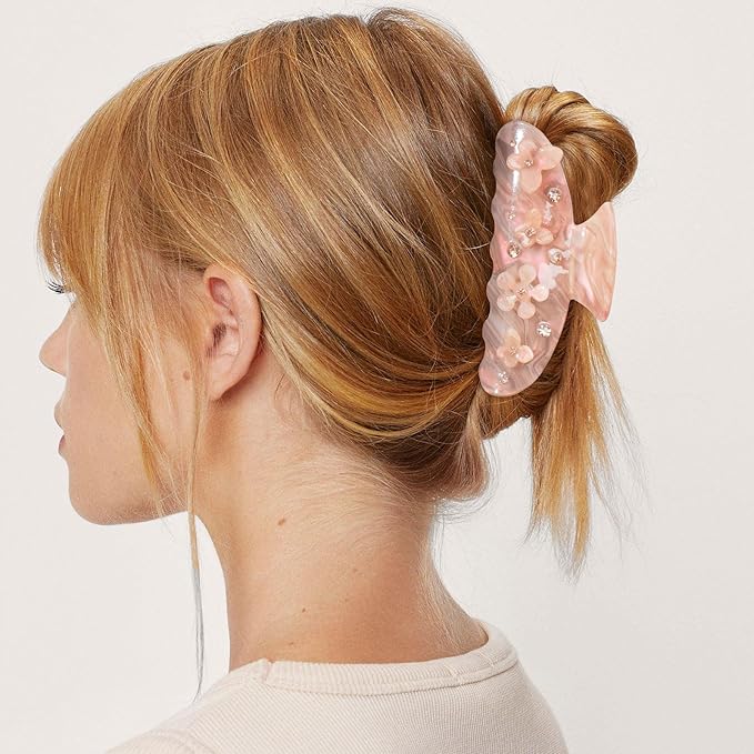 HAIMEIKANG 2 PCs Flower Acrylic Hair Claw Clips for Women - Non Slip Strong Hold Cute Non-slip Stylish Accessories for Thick Thin Hair