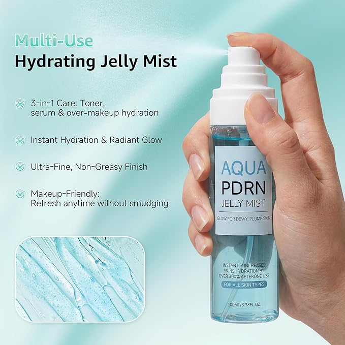 PDRN Jelly Mist Serum, Ultra-Fine Hydrating Face Mist Spray, Face Spray Mist Hydrating with Niacinamide & Triple Hyaluronic Acid for Soothing Skin & Dewy Glow, Vegan Korean Skincare, 3.38 fl.oz