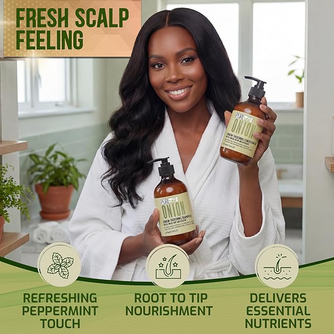 Onion Shampoo and Conditioner Set - Sulfate Free Thickening Formula for Men and Women - Paraben Free Volumizing Set for Thin, Fine Hair - Volume Boosting Salon Professional Care - 16 Fl Oz (Set of 2)