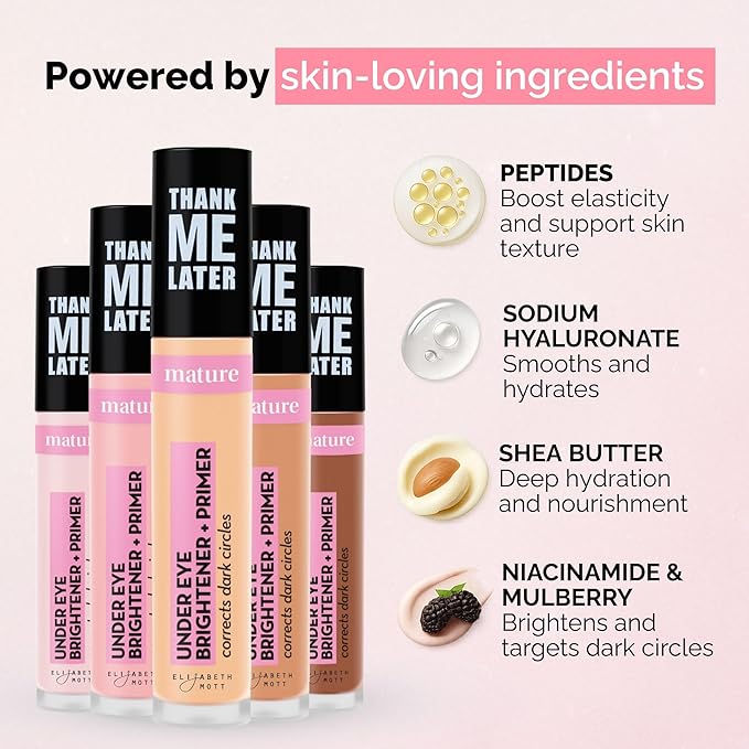 Elizabeth Mott Thank Me Later Under Eye Brightener & Primer – Hydrating Color Corrector and Concealer Primer for Dark Circles – Smooth Base for Mature Skin – Lightweight Formula, Light Shade 5ml