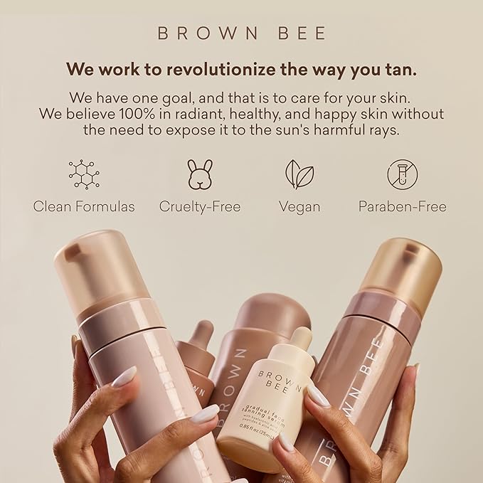 Brown Bee Peptide Gradual Tanning Serum 25 ml – Daily Facial Self Tanner with Peptides, 2% Hyaluronic Acid, Vitamin B5 & Hydraskin, Hydrating Glow